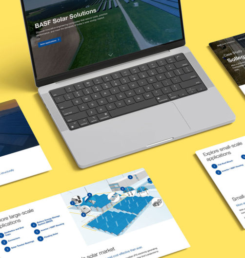 Screenshots of the BASF Engineering Composites website next to an open laptop.