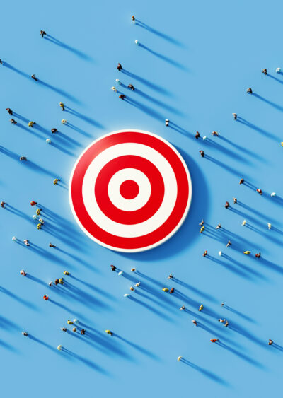 Bullseye with misses all around it on blue background