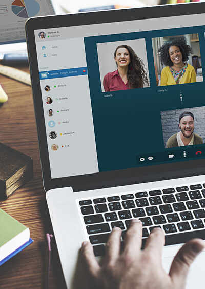 Macbook with video conferencing on it