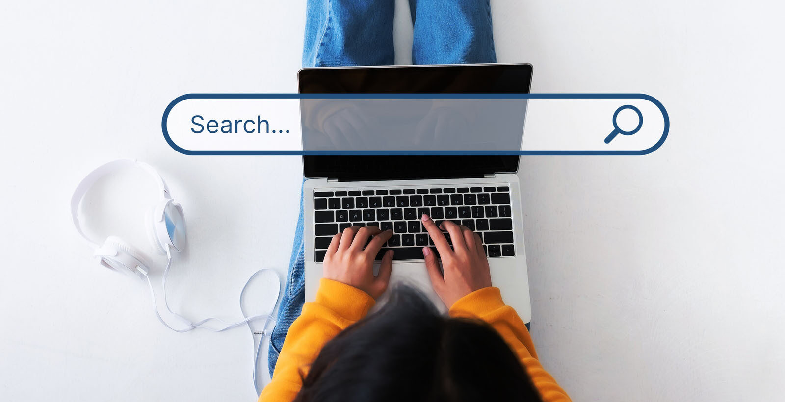 Top view of women use computer laptop to find what they are interested in.
