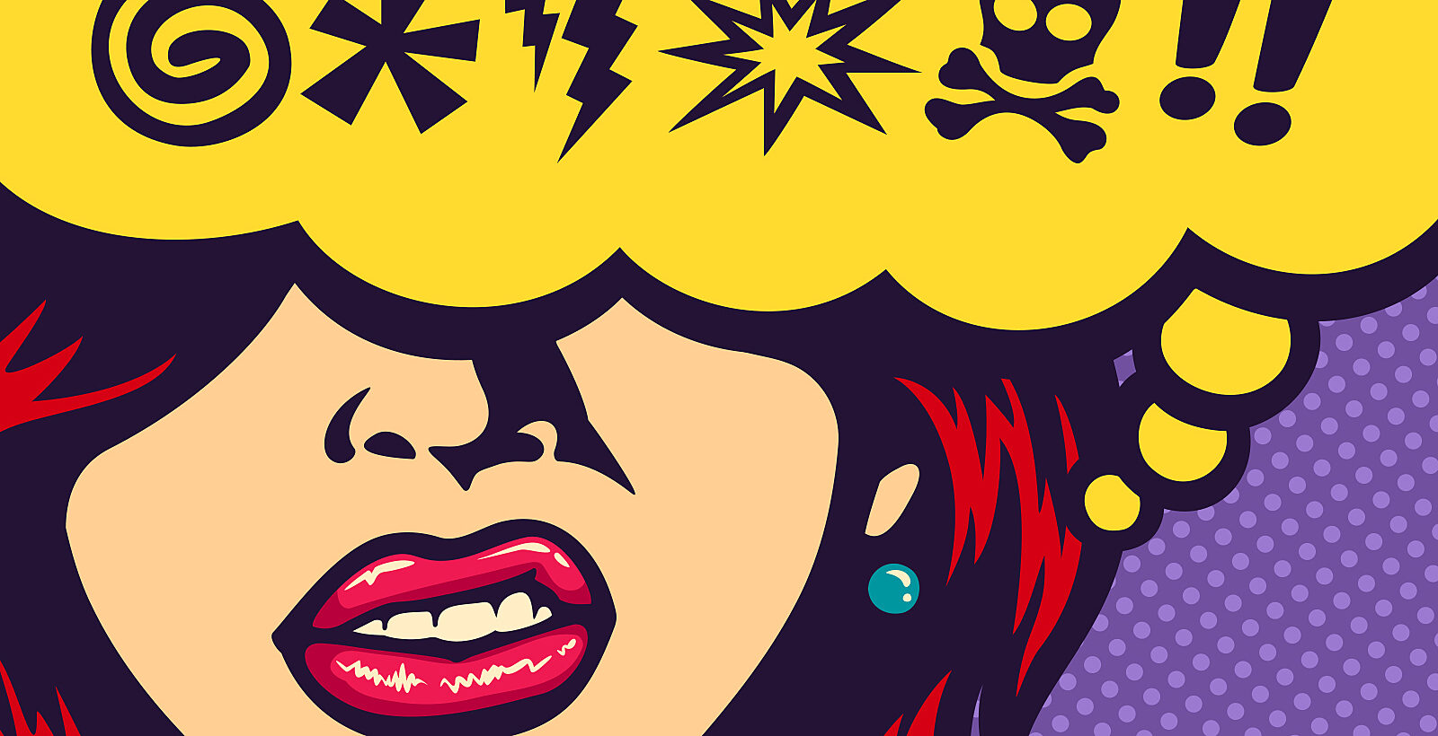 pop-art woman with a speech bubble around her head