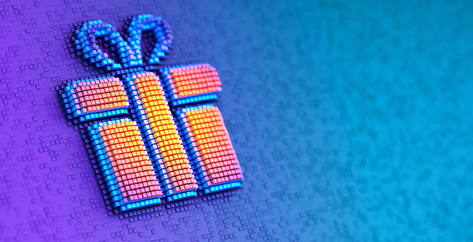 A colourful pixellated gift icon