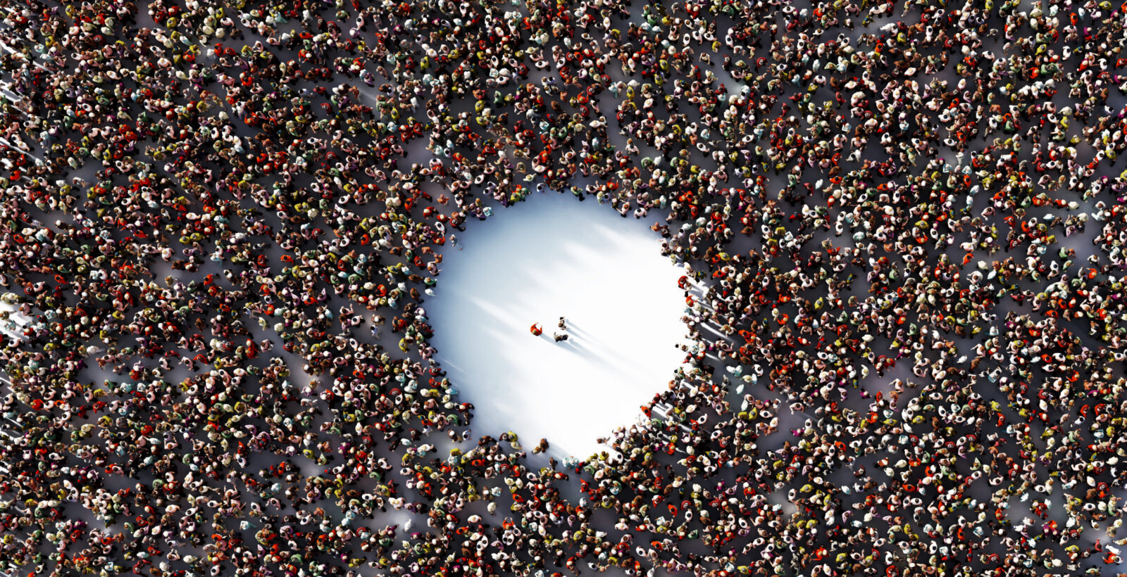 Aerial shot of a crowd with an empty spot in the middle