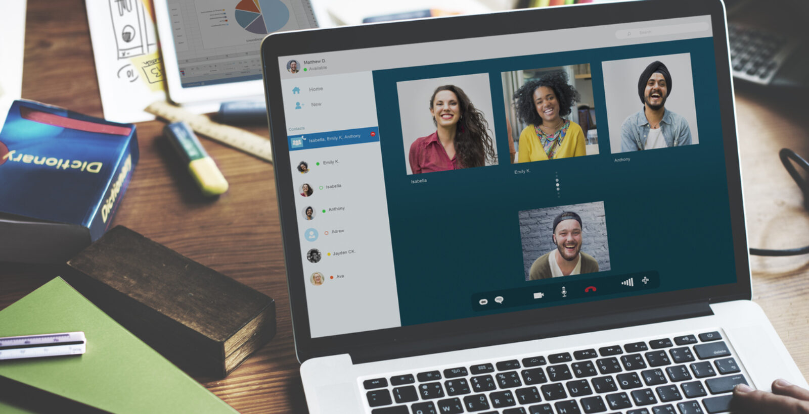 Macbook with video conferencing on it