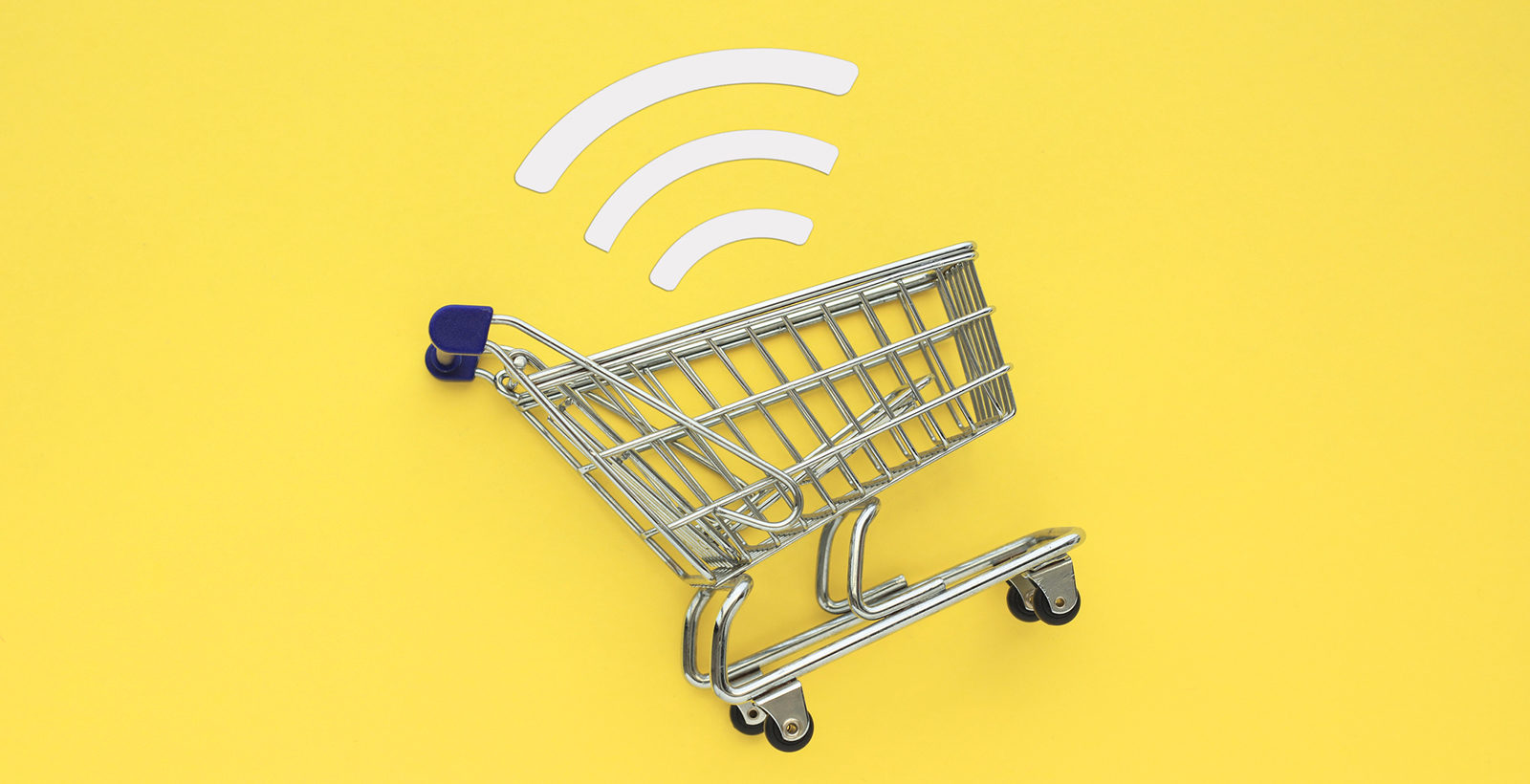 A shopping cart below a wi-fi icon.
